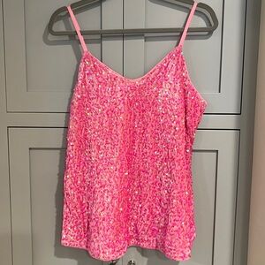 Women’s sequined chenille/velvet like pink tank. Size Large. Adjustable straps.